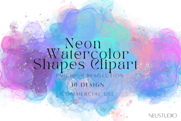 Download Neon Watercolor Abstract Shapes Png - Shape Collection